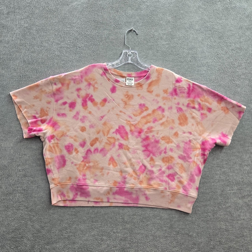 Pink Victorias Secret Women Sweatshirt Medium Pink Tie Dye Crop Oversized